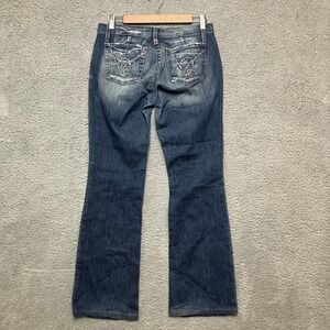 VTG Y2K Bebe Bootcut Flare Jeans Women‎ 28 Blue Denim Embellished Pockets USA